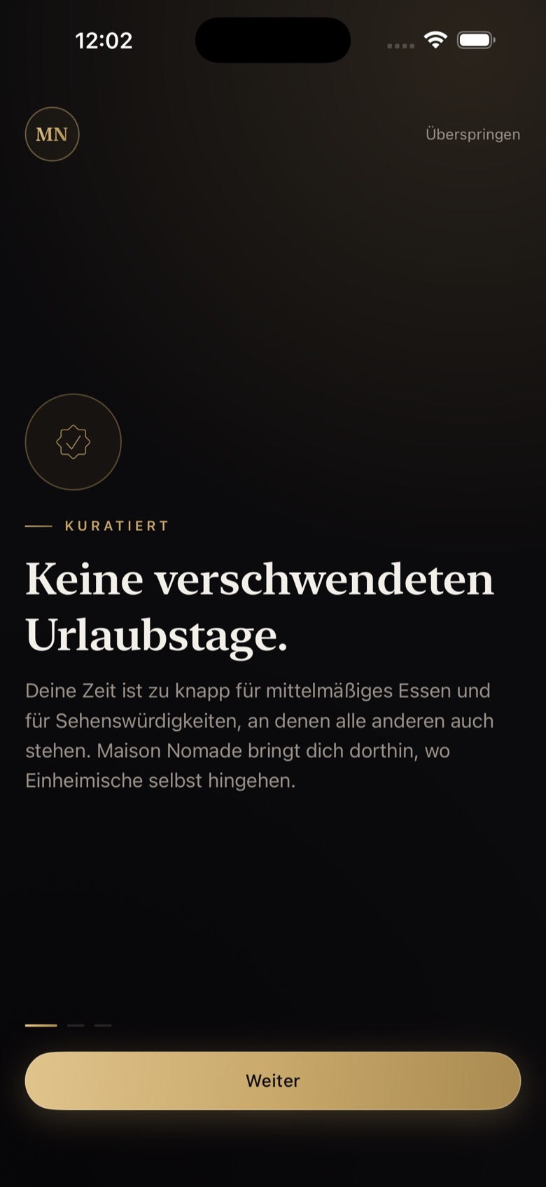 Maison Nomade auf dem iPhone: Onboarding.
